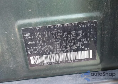 2013 Subaru Outback 2.5I Limited from USA, damaged, VIN 4S4BRBKC6D3318416